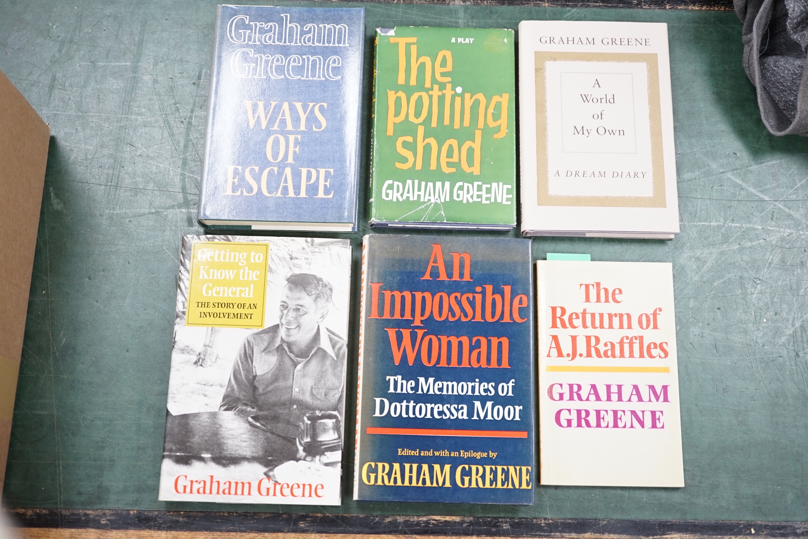 Greene, Graham - 14 works, all 1st editions, in d/j’s:- Monsignor Quixote, 1982; A Sense of Reality, 1963; Travels with my Aunt, 1969; The Tenth Man, 1985; Doctor Fischer of Geneva or The Bomb Party, 1980; May We Borrow